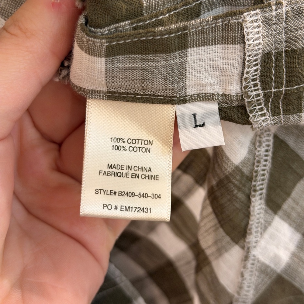 Bella Dahl Green and White Plaid Button Up Collared Blouse Top - Women’s L - Picture 4 of 7